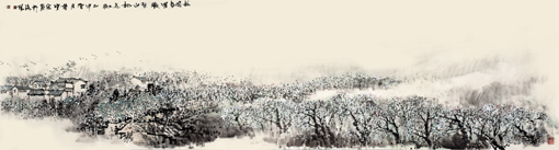 董宝宏《故园春风暖梨白桃花红》180×48