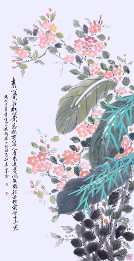 《海棠花开红似火》137×70cm