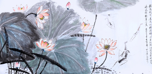 《荷花绽开喜气杨》137cm×70cm