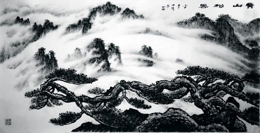 《黄山松云图》136cm×68cm