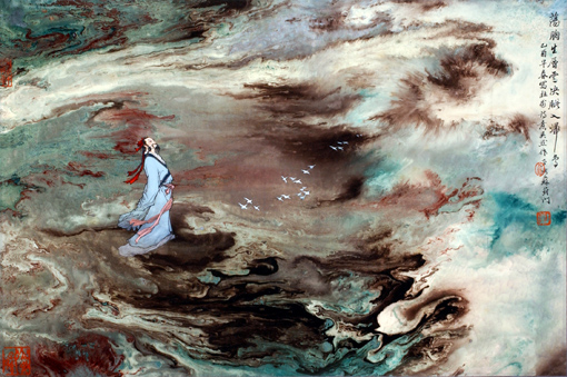 《杜甫诗意》当代帛画 39×58cm 2005年