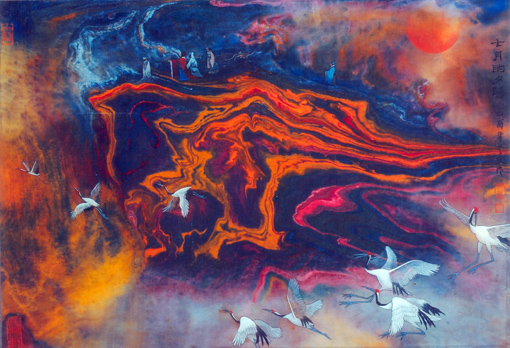 《七月的夕阳》 当代帛画 30×44cm 2005年