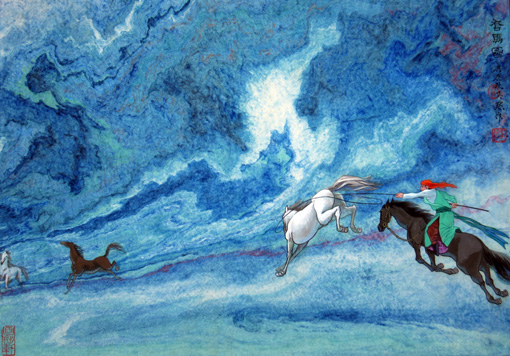 《套马图》当代帛画 35×50cm 2000年
