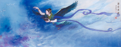 《精卫填海》 当代帛画 45×113cm 2000年