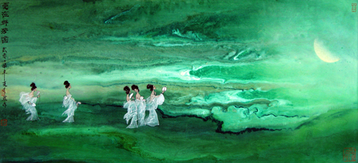 《夏夜群芳圖》当代帛画