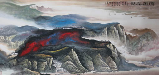 《潇缃忆影》董文政纸山水画86×176.5cm 1993年