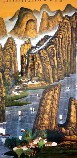 《漓江春晓》136x68cm