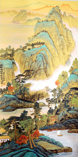 《山居观行舟》136x68cm