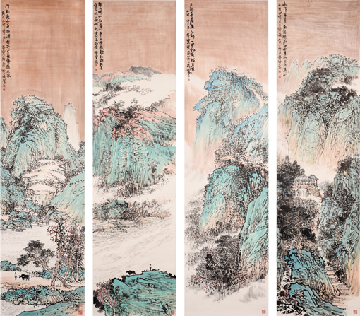 《白云来去常闲》 规格：180X48cmX4 创作于2016年 参考价格：8万一幅