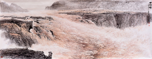 《黄河颂》规格：240X100cm 创作于2016年 参考价格：12万一幅
