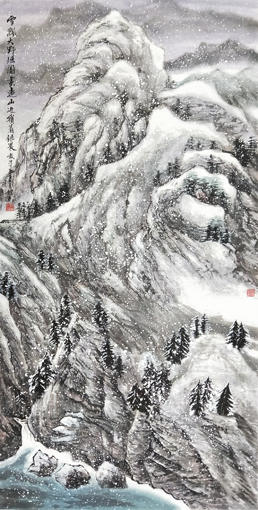 《雪飘大野堪图画 远山近岭着银装》价格：3000元
