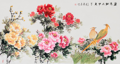 陈素贞作品： 《洛阳牡丹甲天下》规格：180cmx97cm 价格：5000元