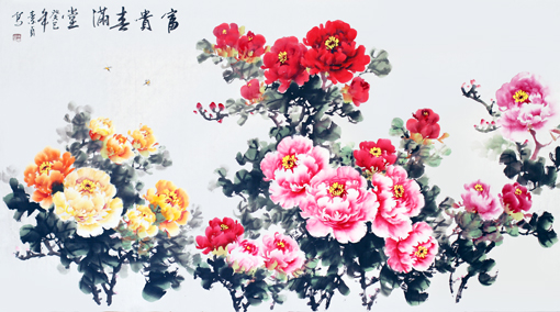 陈素贞作品：《富贵喜满堂》 规格：96cmx180cm 价格：5000元