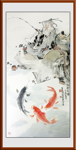杨秦乔作品《钓鱼图》规格：138x68cm 售价：12000元