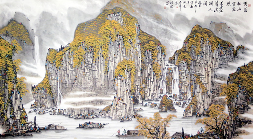 孟传瑞作品：《黄落秋山金光照》规格：180cmx97cm 价格：面议