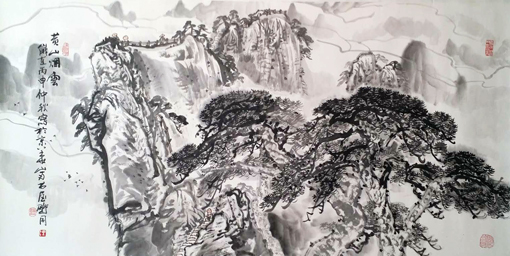 陈鹏同作品《春染九寨沟》规格：200cmx200cm(价格面议）