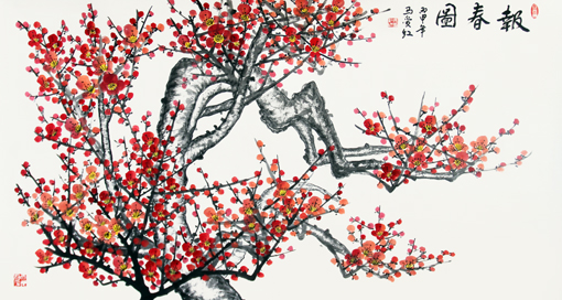 马爱红作品《报春图》规格：90cmx180cm（价格每平尺2万）