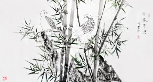 马爱红作品《竹报平安》规格：68cmx130cm（价格每平尺2万）