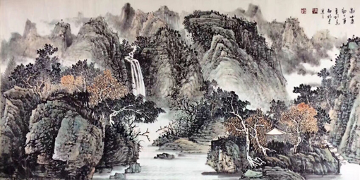 《高山泉韵》规格：四尺整张 价格：2000元一平尺
